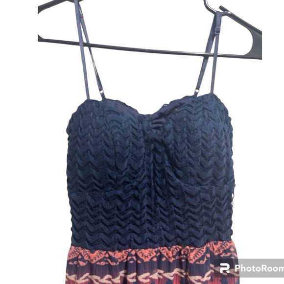 Trixxi Maxi Sun Dress Sleeveless w Navy Crocket Open back  100%Polyester Small - Picture 4 of 12